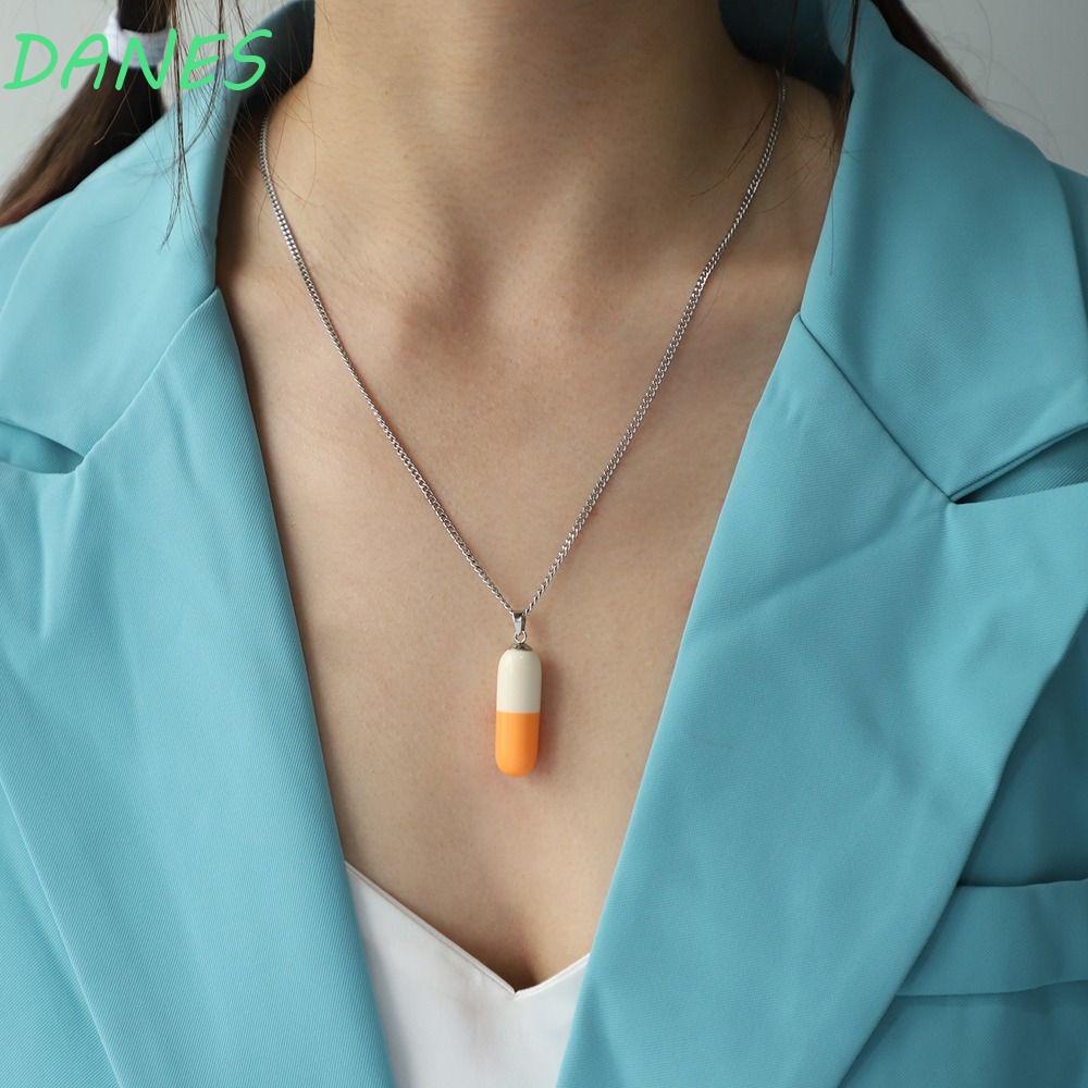 Vòng cổ Choker Bằng Thép Titan Mặt Hình Viên Thuốc Resin Tinh Tế Đơn Giản Cho Nữ