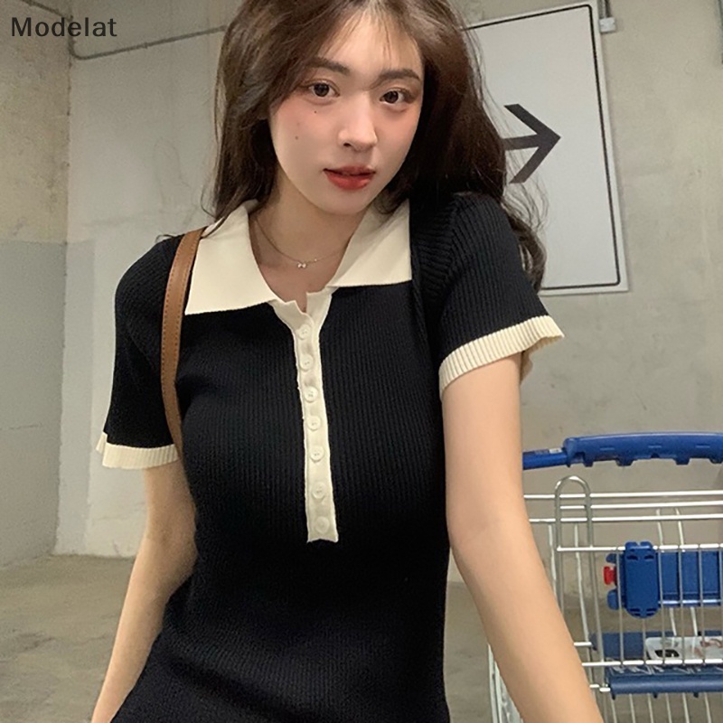 Mfc Đầm Mini Cổ Bẻ Phối Màu Tương Phản Thời Trang Mùa Hè