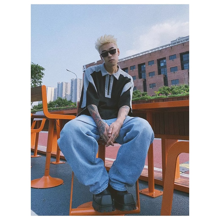 Áo Thun polo Ngắn Tay Dáng Rộng Có Khóa Kéo Màu Sắc Tương Phản Phong Cách Mỹ Thời Trang Mùa Hè Cho Nam