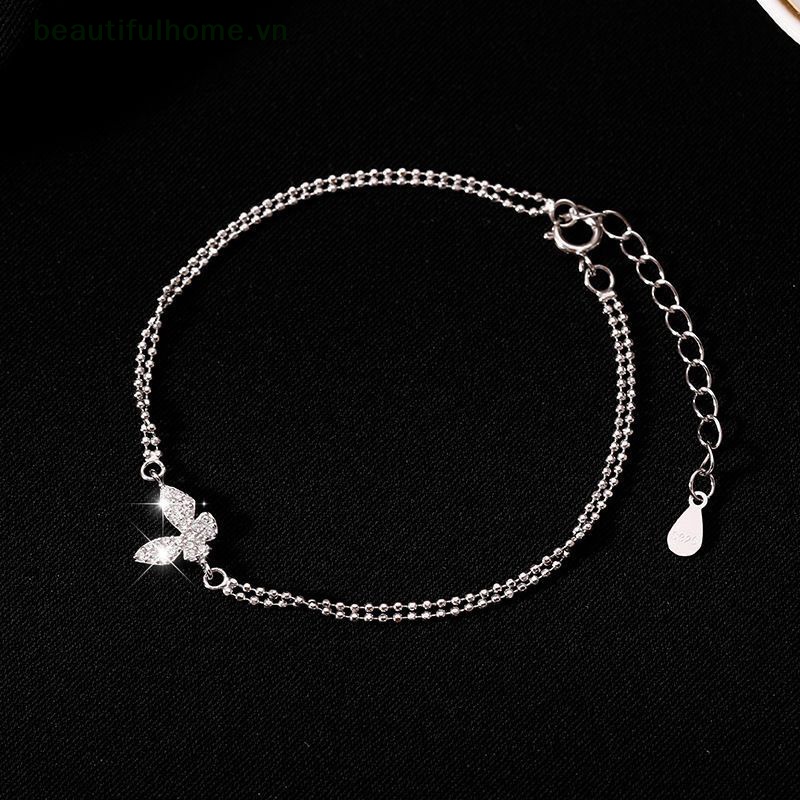Vòng Tay Dây Xích Màu Bạc Đính Đá Zircon Hình Bướm Lấp Lánh Chống Dị Ứng Ngọt Ngào Cho Nữ