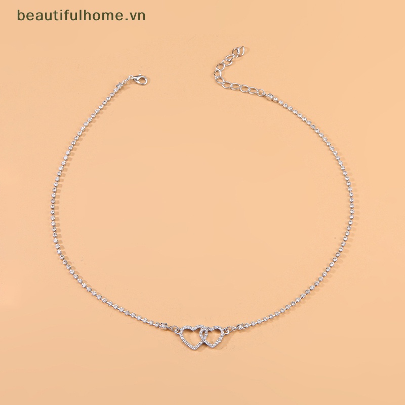 Vòng cổ Hai Trái Tim Đính Đá Kim Cương Thời Trang Hàn Quốc Dành Cho Nữ [Beautyhome]