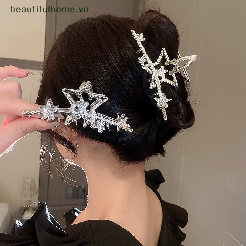 Kẹp Móng Vuốt Đính Đá Pha Lê Màu Bạc Hình Ngôi Sao Màu Sắc Đẹp Mắt Cho Nữ [beauty]