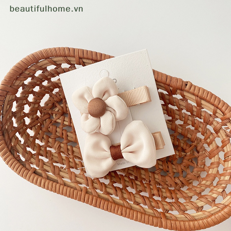 Set 4 / 2 Kẹp Tóc Nơ / Bông Hoa Màu Hồng Ngọt Ngào Cho Bé Gái