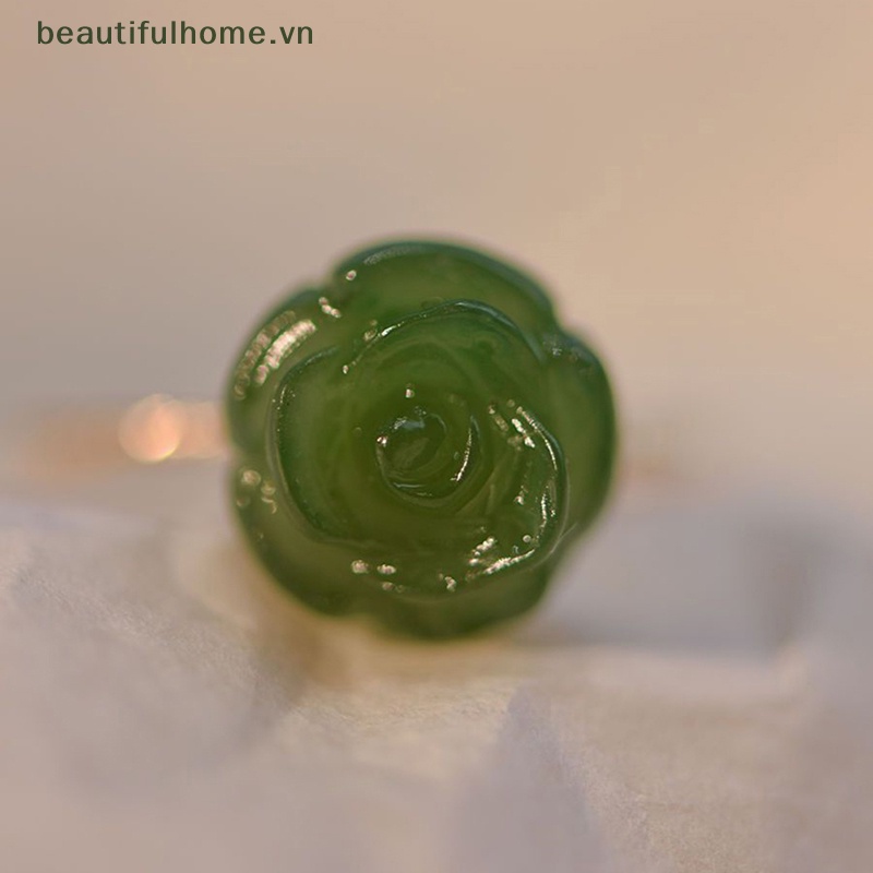 [beautifulhome] Nhẫn Hoa Hồng Xanh Lá Thời Trang Tinh Tế Làm Quà Tặng Đám Cưới Cho Nữ [beauty]