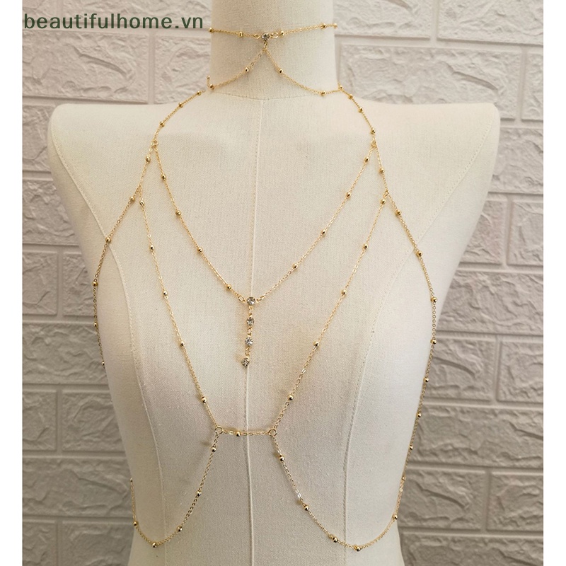 [beautifulhome] Dây Chuyền Cơ Thể Bằng Kim Loại Dạng Chuỗi Hạt Pha Lê Trang Sức Quyến Rũ Thời Trang Cho Nữ [beauty]