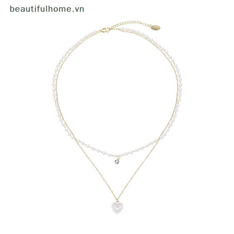 [beautifulhome] Vòng Cổ Choker Hai Lớp Mặt Hình Trái Tim Ngọc Trai Kpop Dễ Thương Làm Quà Tặng Trang Sức Cho Nữ [beauty]