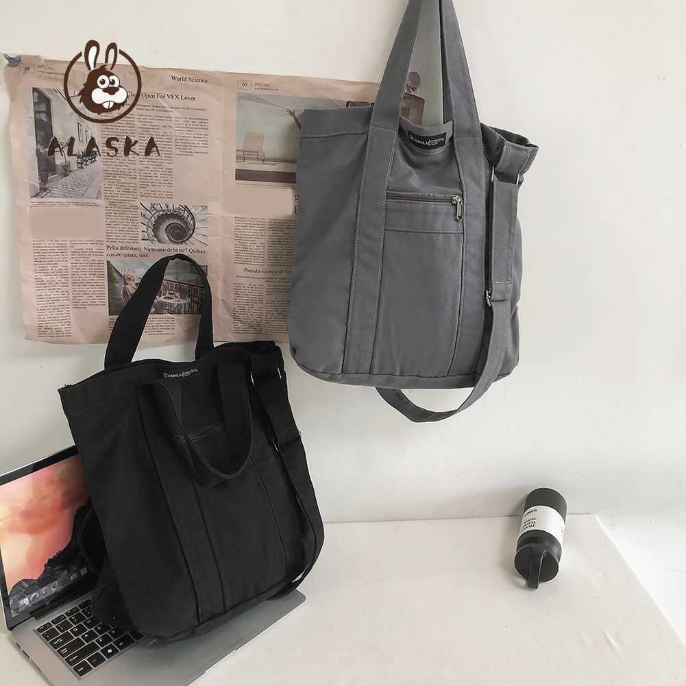 Túi Đeo Chéo Vải Canvas Màu Đen Dung Tích Lớn Phong Cách Nhật Bản 2023