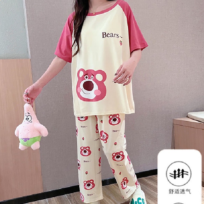 Bộ Đồ Ngủ Ba Món In Họa Tiết Hoạt Hình Dễ Thương Thời Trang Mùa Hè Cho Nữ