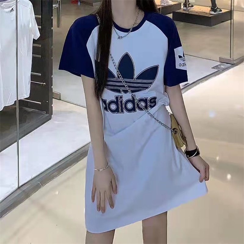 Đầm Maxi Cổ Tròn Chất Liệu 100% Cotton In Logo Adidas Thời Trang Cho Nữ