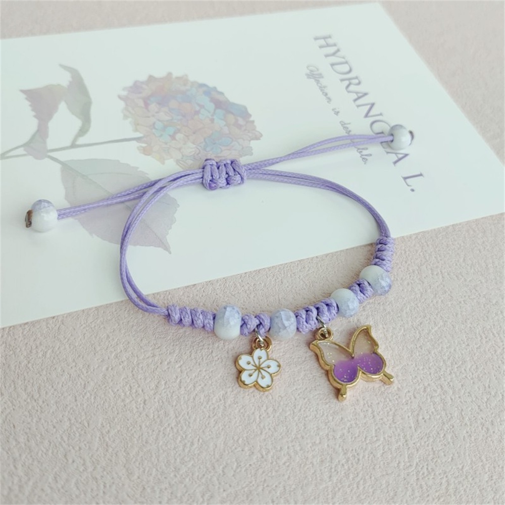 Vòng Tay Dây Thừng Xâu Hạt Gốm Mặt Hình Bướm Dễ Thương Có Thể Điều Chỉnh Thời Trang