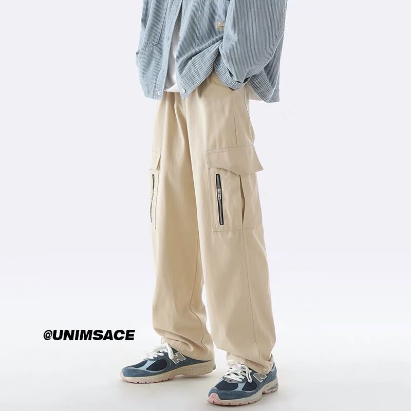 Quần Dài Ống Rộng Phối Khóa Kéo Thời Trang Đường Phố Nhật Bản Cho Nam