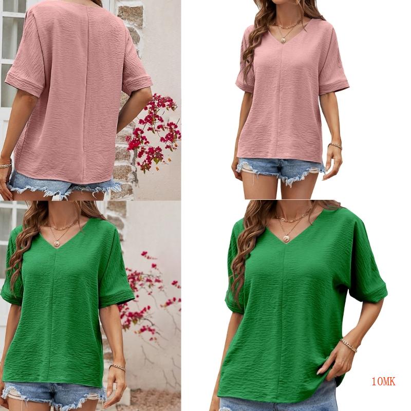 Áo Kiểu Tay Lỡ Cổ Chữ V Màu Trơn Thời Trang Cho Nữ