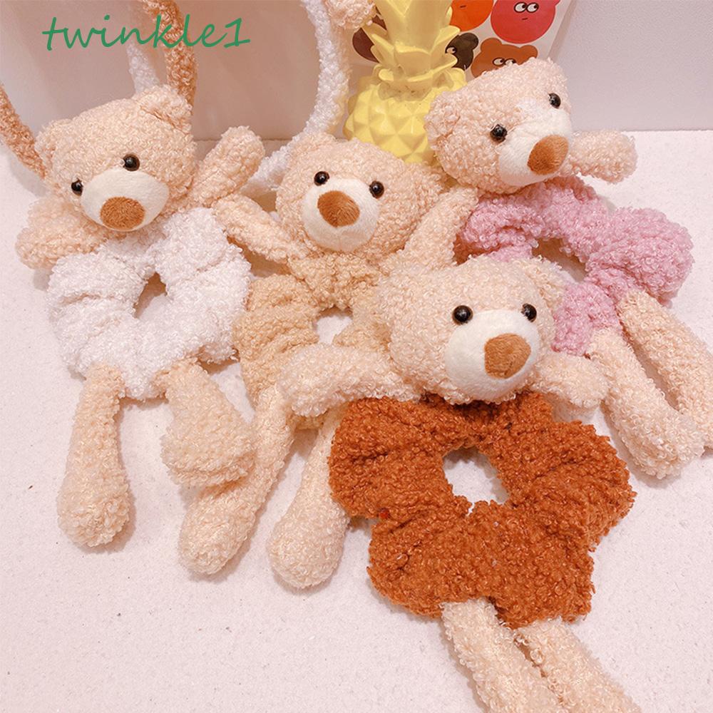 Dây Cột Tóc Co Giãn Hình Gấu Bông Lấp Lánh Dễ Thương Thời Trang Cho Nữ