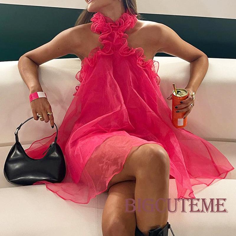 Đầm Lưới Không Tay Hở Lưng Màu Sắc Trơn Thời Trang Mùa Hè Dành Cho Nữ