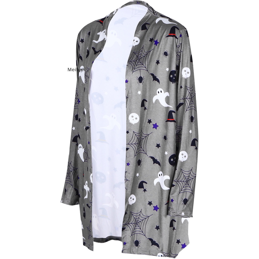 [Meifuyi] Áo Khoác Cardigan Dệt Kim Tay Dài Hình Mèo Bí Ngô Halloween Cho Nữ