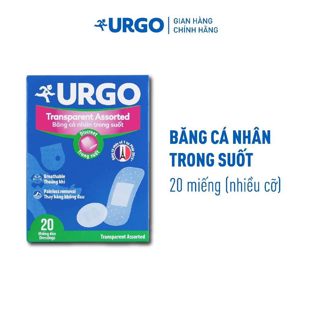 Băng cá nhân trong suốt Urgo Transparent Assorted (hộp 20 miếng)