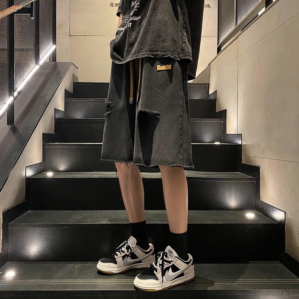 Quần Short Denim Rách Màu Sắc Bùn Vàng Phong Cách Đường Phố Mỹ Thời Trang Mùa Hè Cho Nam