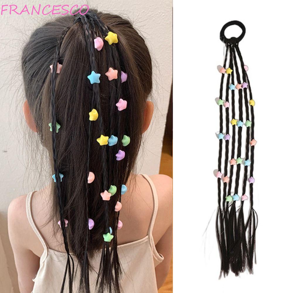 Dây Buộc Tóc Dạng Tóc Giả Bện Bằng Sợi Tổng Hợp Co Giãn Tự Nhiên Dễ Thương Cho Bé Gái