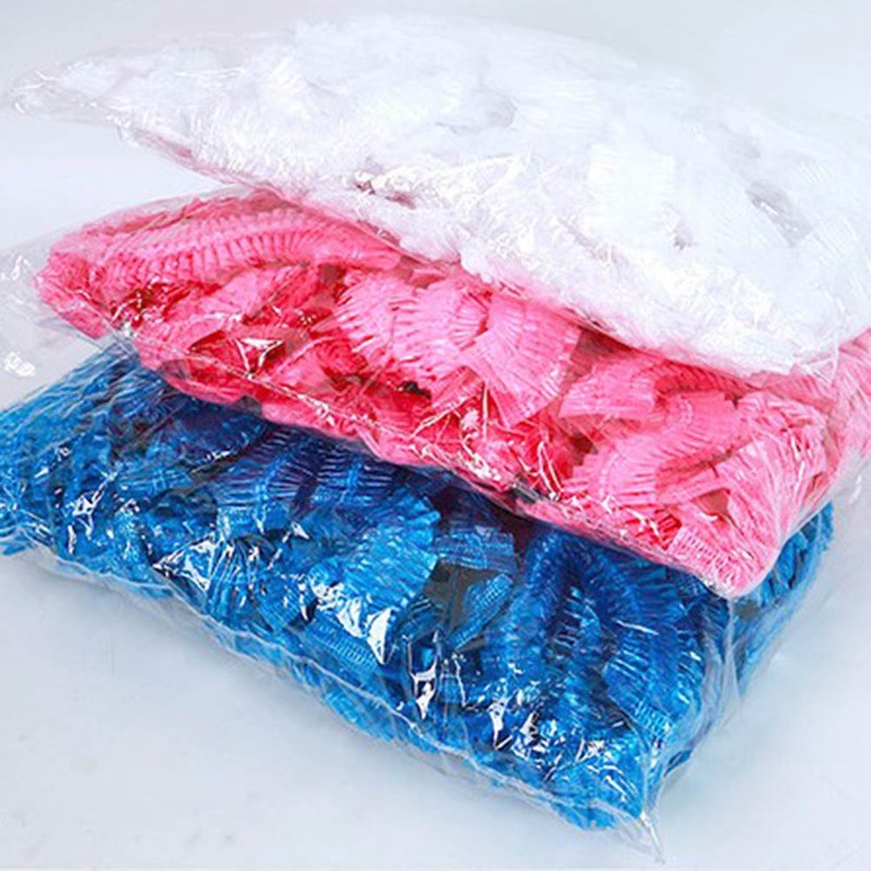 Set 100 Mũ Tắm Trùm Đầu Màu Trơn Trong Suốt Chống Nước Dùng Một Lần