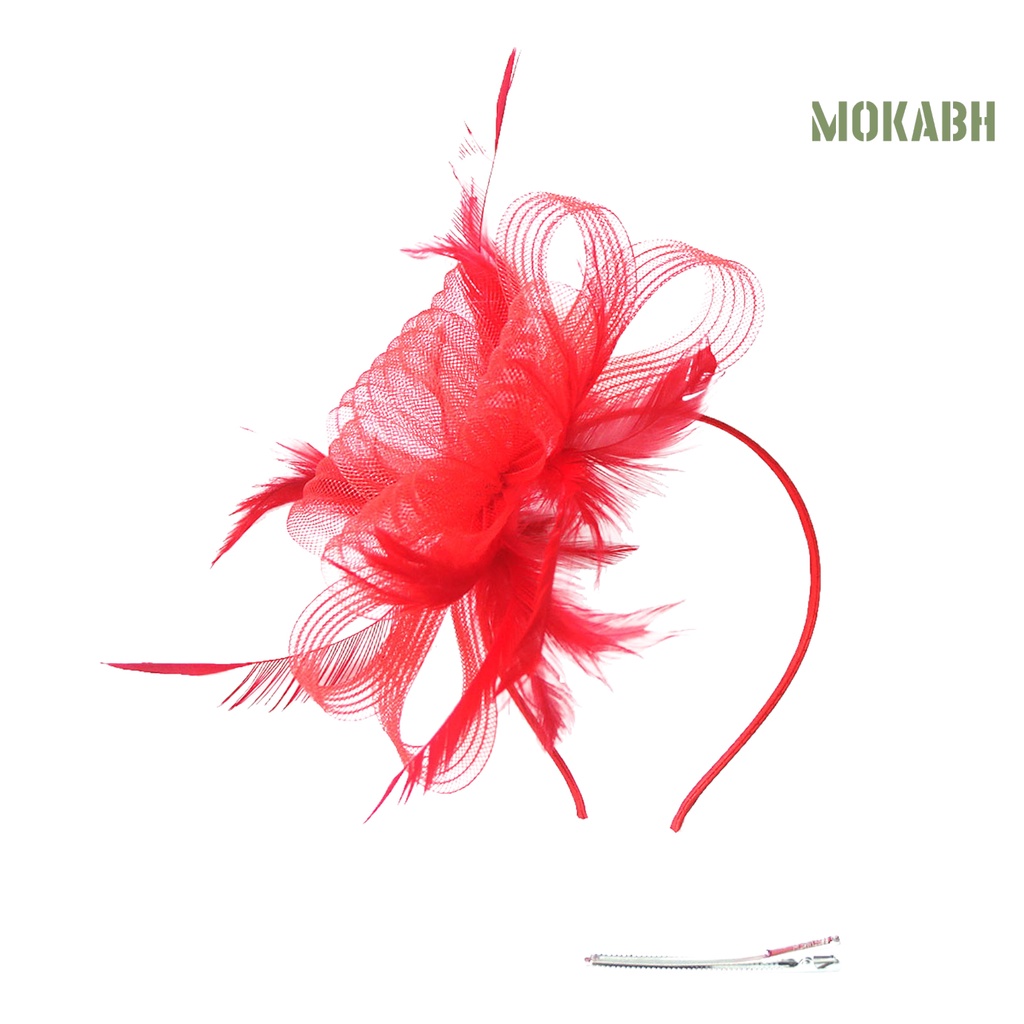 [Mokabh] Cài Tóc Lưới Thắt Nơ Nhiều Lớp Đính Lông Vũ Cổ Điển Nhìn Xuyên Qua Đầu Trang Trí Đám Cưới