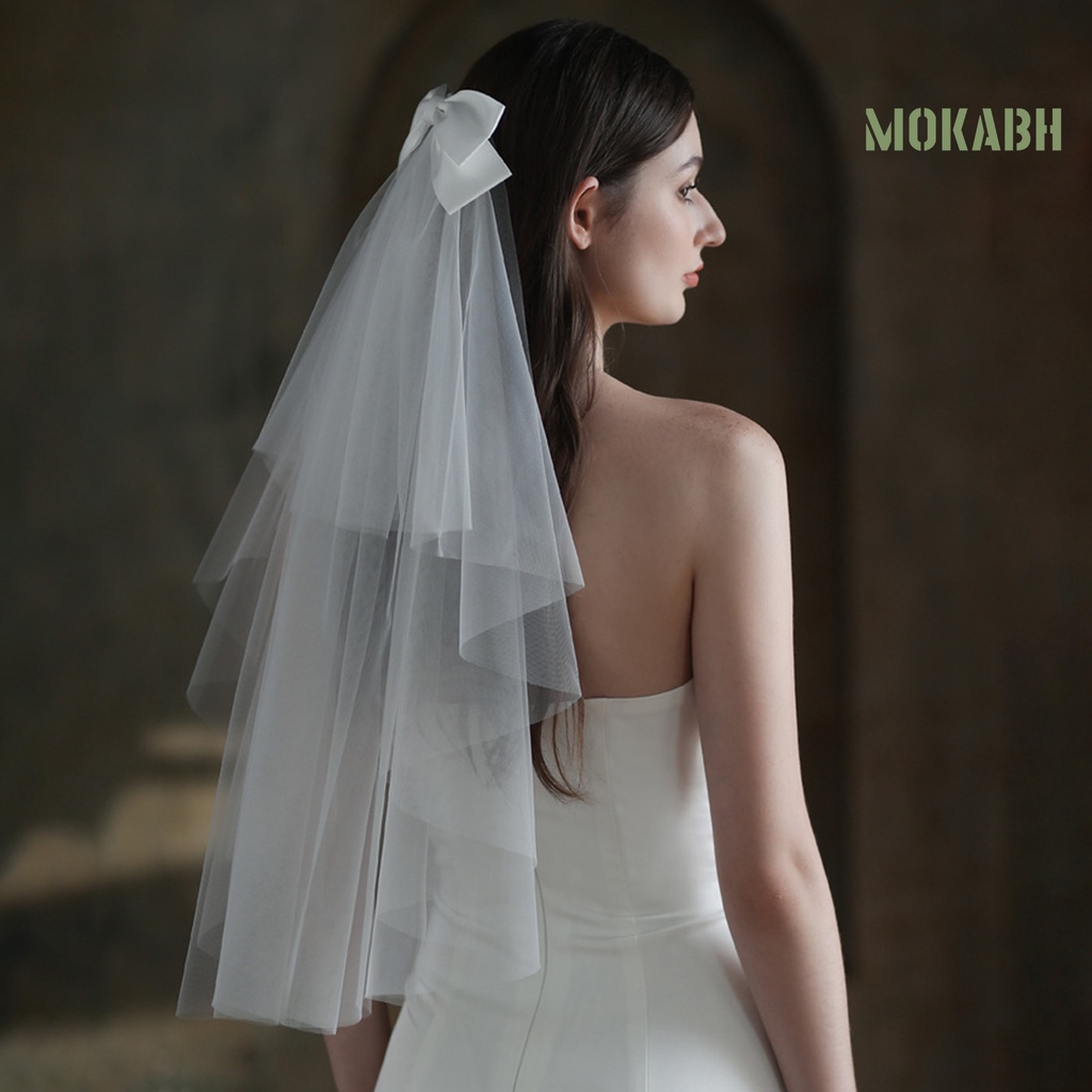 Mạng Che Mặt Lưới Hai Lớp Thắt Nơ Cổ Điển [Mokabh] Cho Cô Dâu Chụp Ảnh