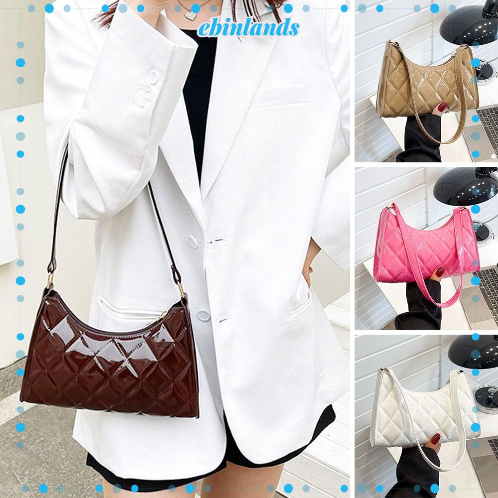 Túi Xách Da PU Bóng Màu Trơn Phong Cách Châu Âu