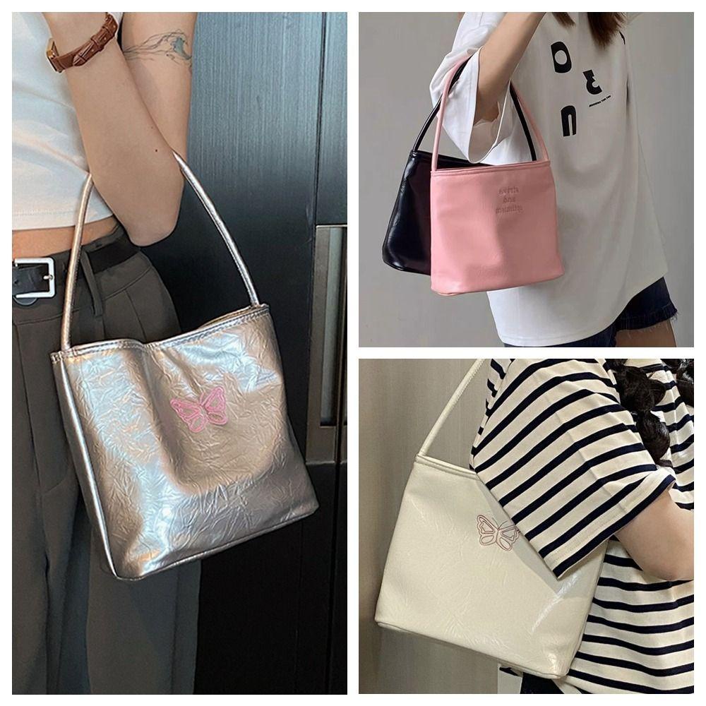 CLEOES Túi Xách Da Pu Màu Bạc Thêu Họa Tiết Bướm Dễ Thương Thời Trang Cho Nữ