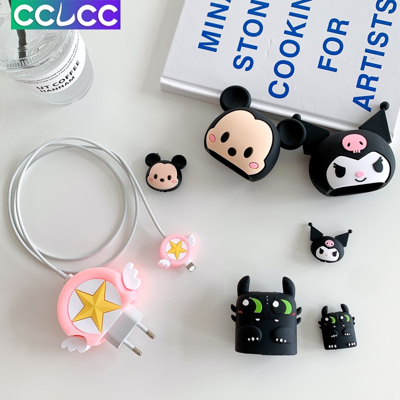 Set 4 Phụ Kiện Bảo Vệ Dây Cáp Sạc Nhanh Bằng Silicon Hình Hoạt Hình Dễ Thương Cho iPhone / iPad 18W / 20W Sự Bảo Vệ