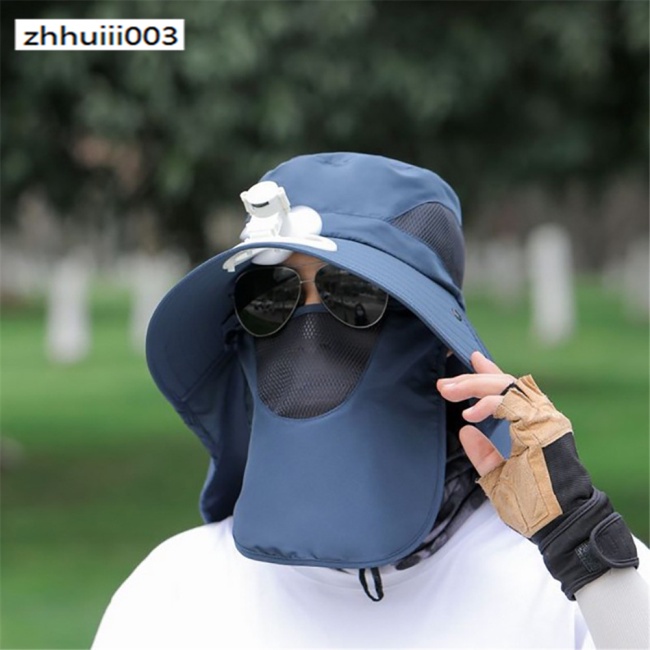 Mũ Chống Nắng Mùa Hè Có Quạt Lưới Thoáng Khí Bảo Vệ Mặt Cổ Cho Nam Khi Câu Cá / Leo Núi