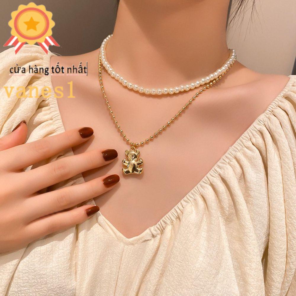 Vòng cổ Hai Lớp Mặt Hình Gấu VANES1 Phong Cách Hàn Quốc Thời Trang Cho Nữ