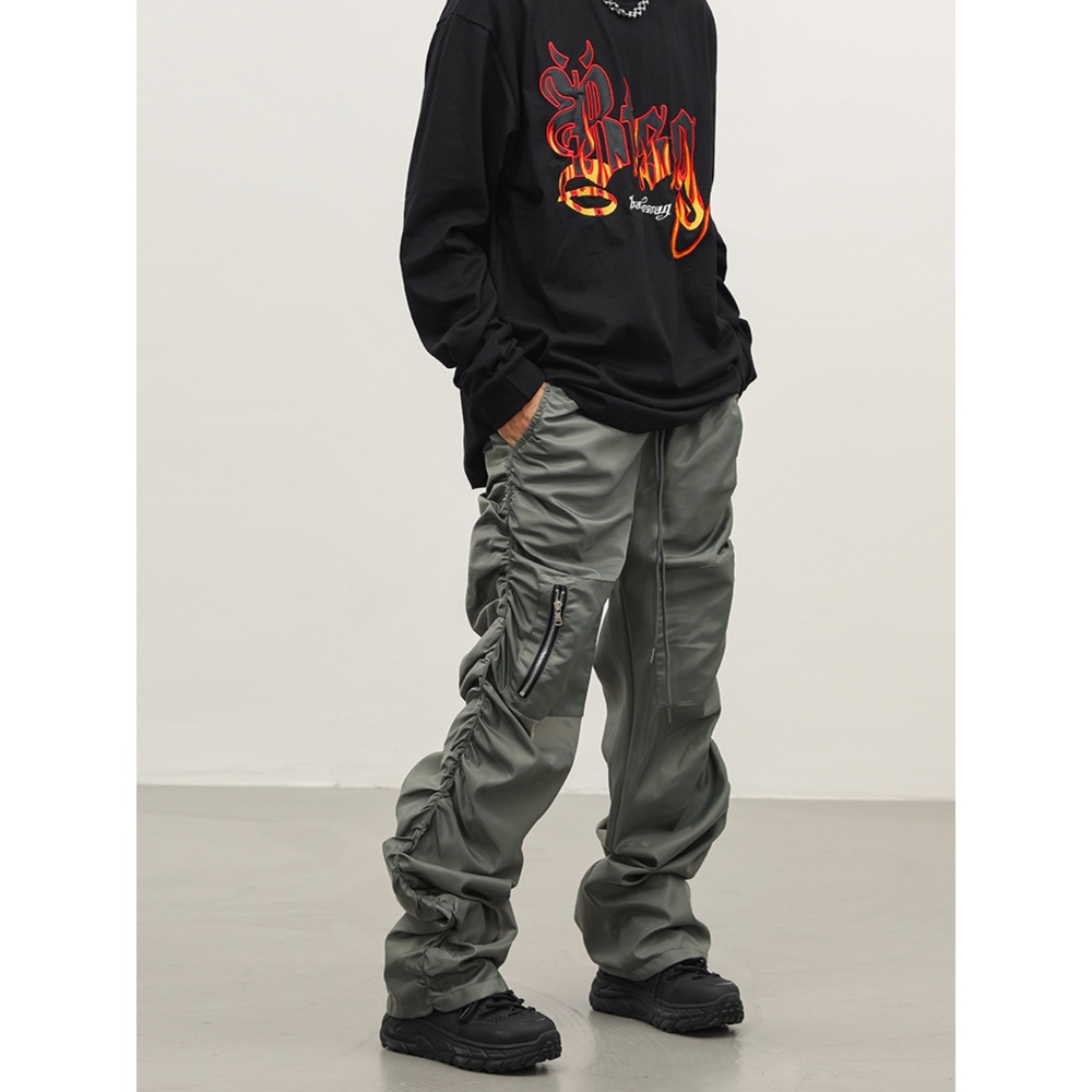 Áo Khoác Nylon Dây Rút Xếp Ly Phong Cách Đường Phố Mỹ Btsg