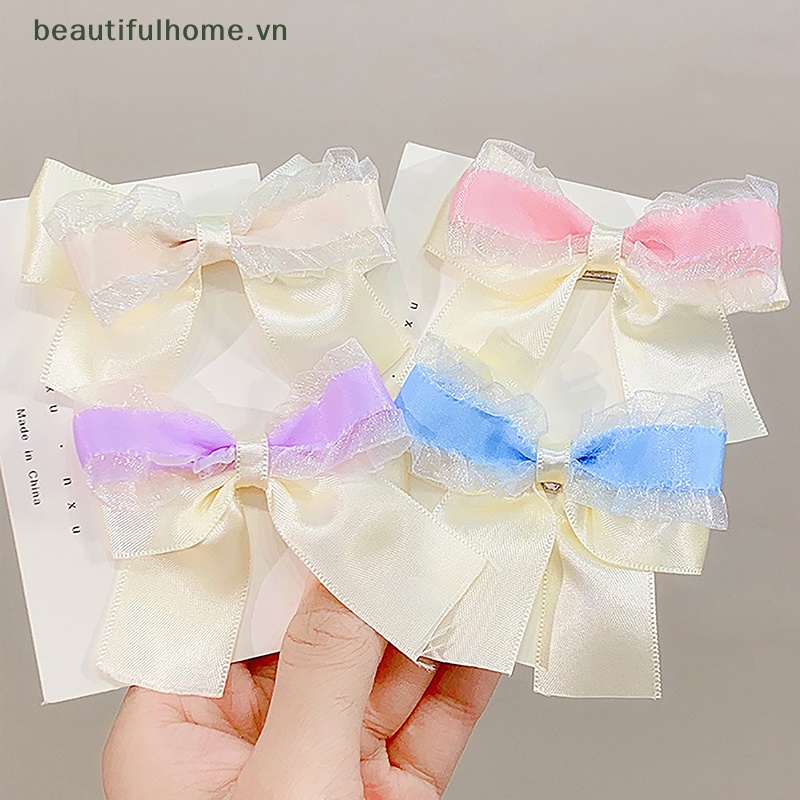 Kẹp Tóc Nơ Phối Lưới Thời Trang Ngọt Ngào Cho Bé Gái