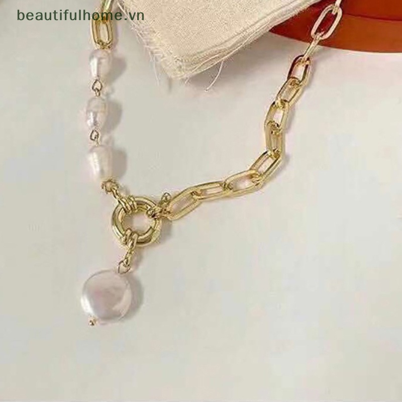 Vòng Cổ Choker Bằng Kim Loại Đính Ngọc Trai Phong Cách Baroque Đơn Giản Dành Cho Nữ