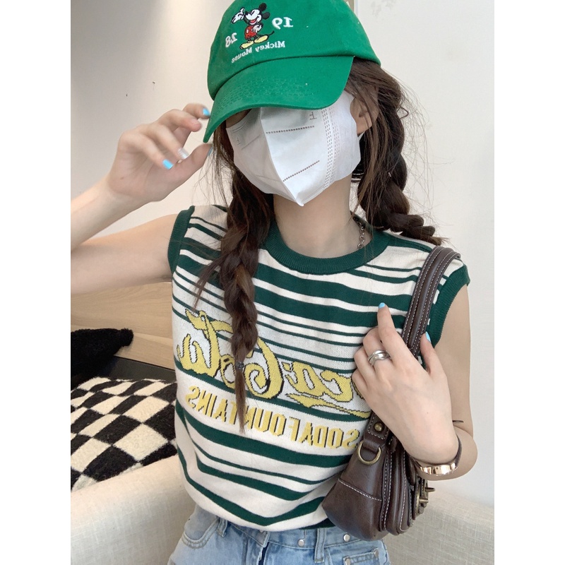 Áo Dệt Kim Không Tay Dáng Rộng Thời Trang Retro Âu Mỹ Xinh Xắn