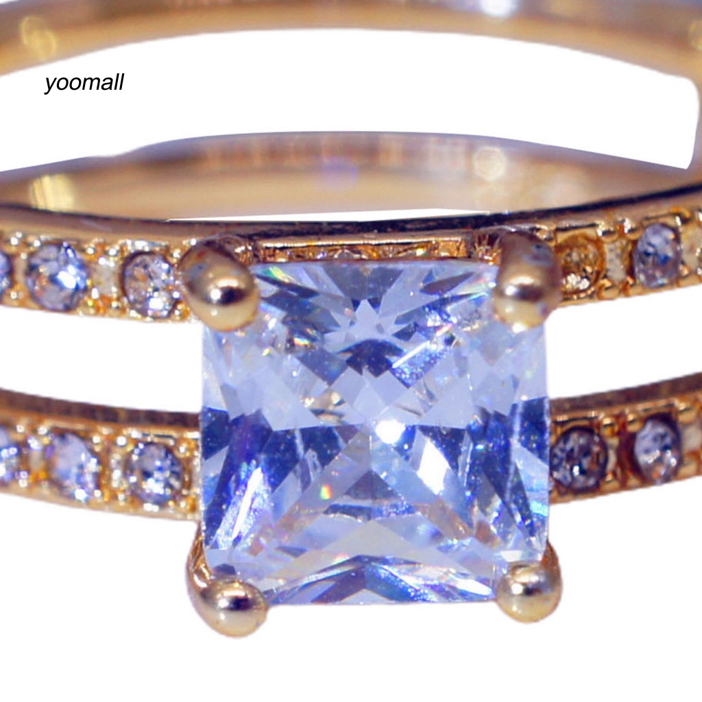 Nhẫn Hai Lớp Đính Đá Hình Vuông Thời Trang Dành Cho Nữ