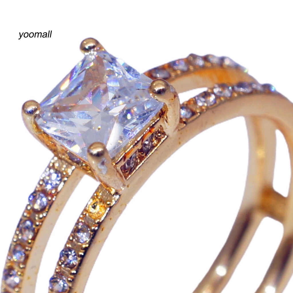 Nhẫn Hai Lớp Đính Đá Hình Vuông Thời Trang Dành Cho Nữ