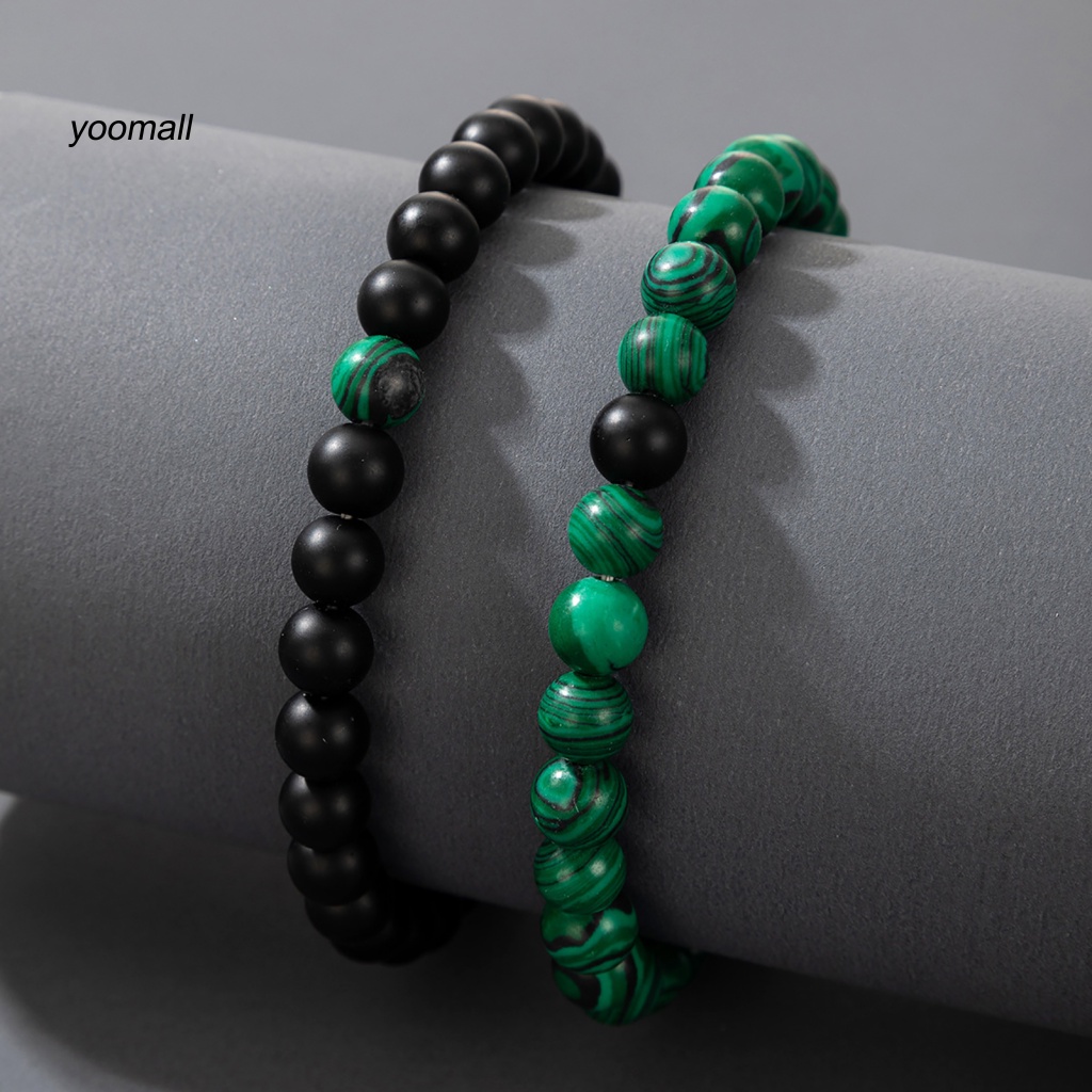 2 Vòng Tay Đá Mắt Hổ Màu Xanh Lá / Đen Thoải Mái Thời Trang Hàng Ngày