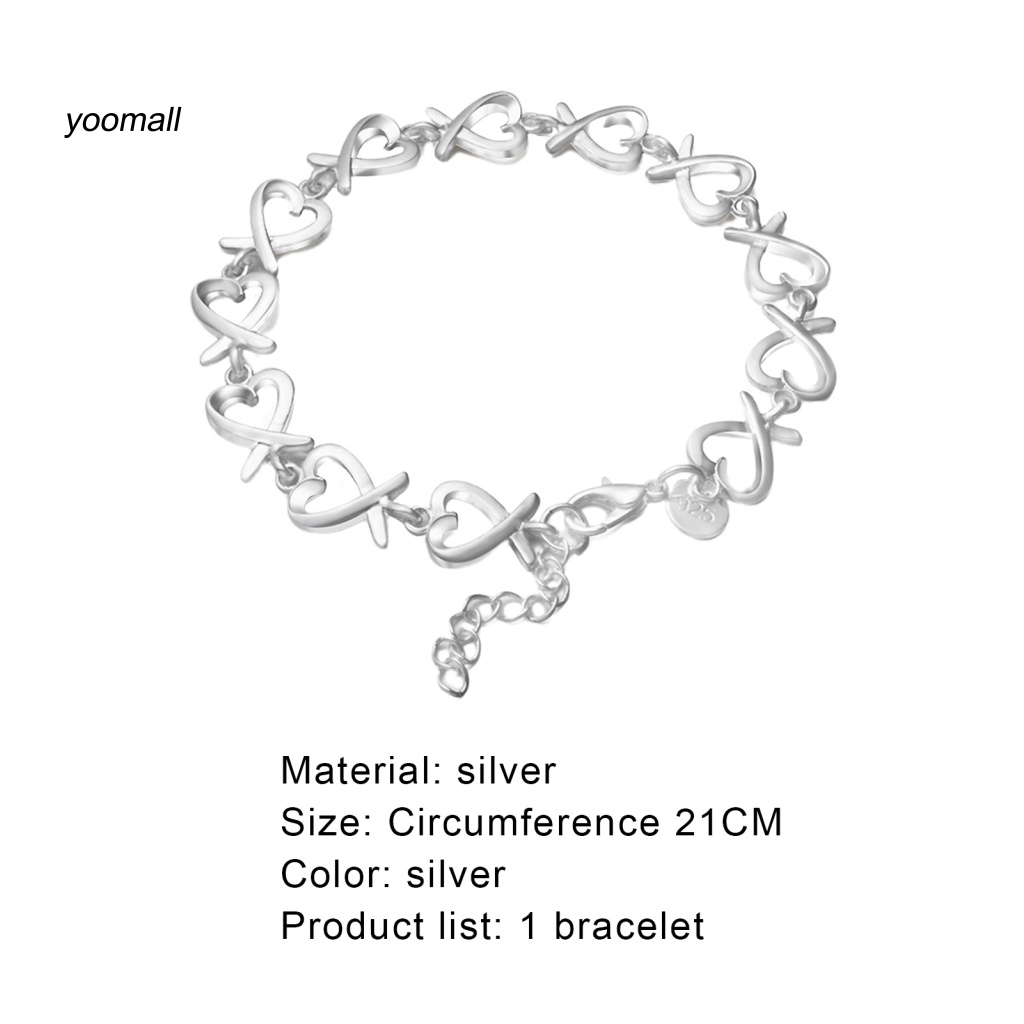 Vòng Đeo Tay Dạng Chuỗi Hình Trái Tim Màu Sắc Bạc Khối Lượng Nhẹ 21cm Dành Cho Nữ