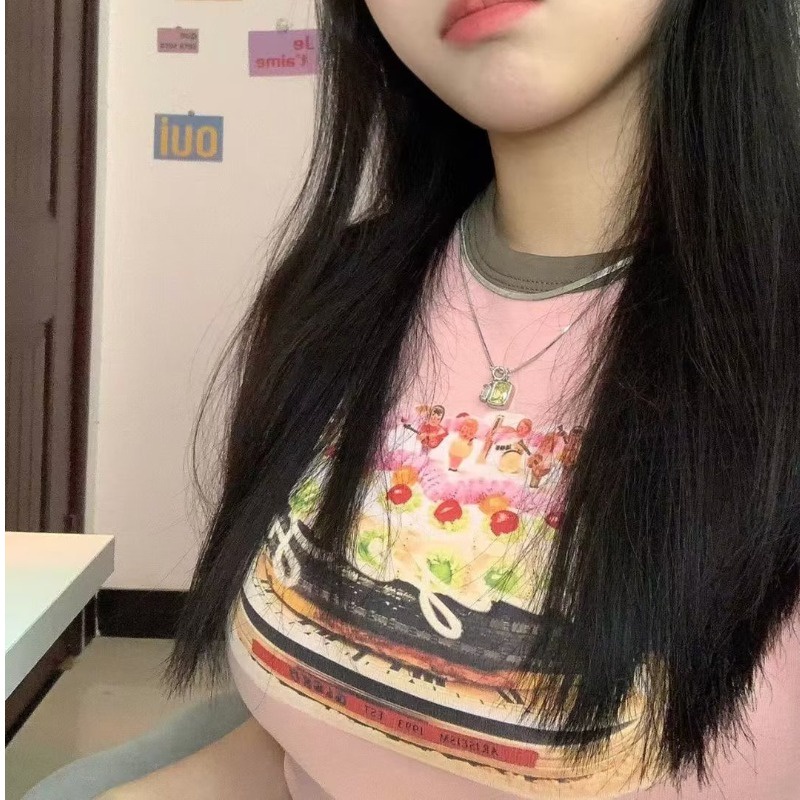 Áo Thun Tay Ngắn Dáng Ôm In Họa Tiết Raglan Thời Trang Mùa Hè Kiểu Mới Cho Bạn Gái