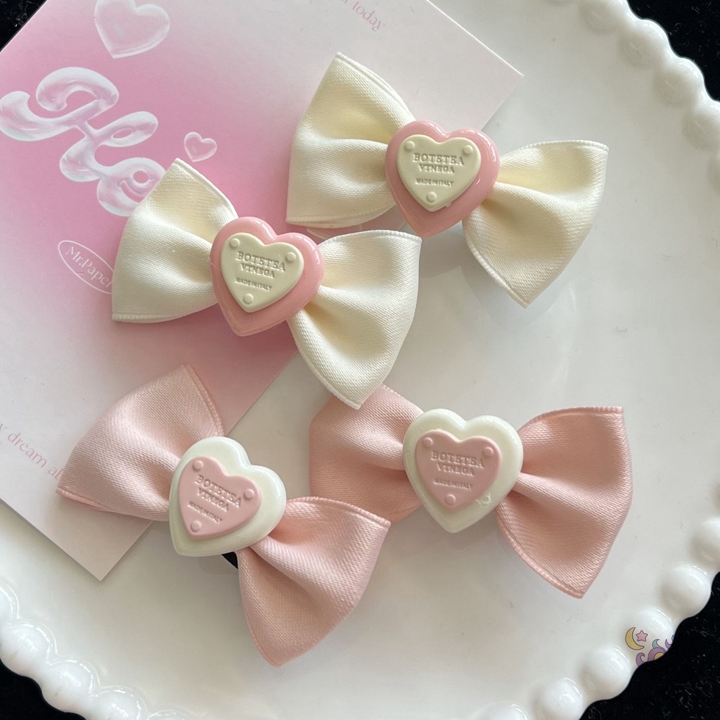 Kẹp Tóc Nơ Vải Satin Màu Kem Ngọt Ngào Dễ Thương Phong Cách Hàn Quốc Cho Bé Gái