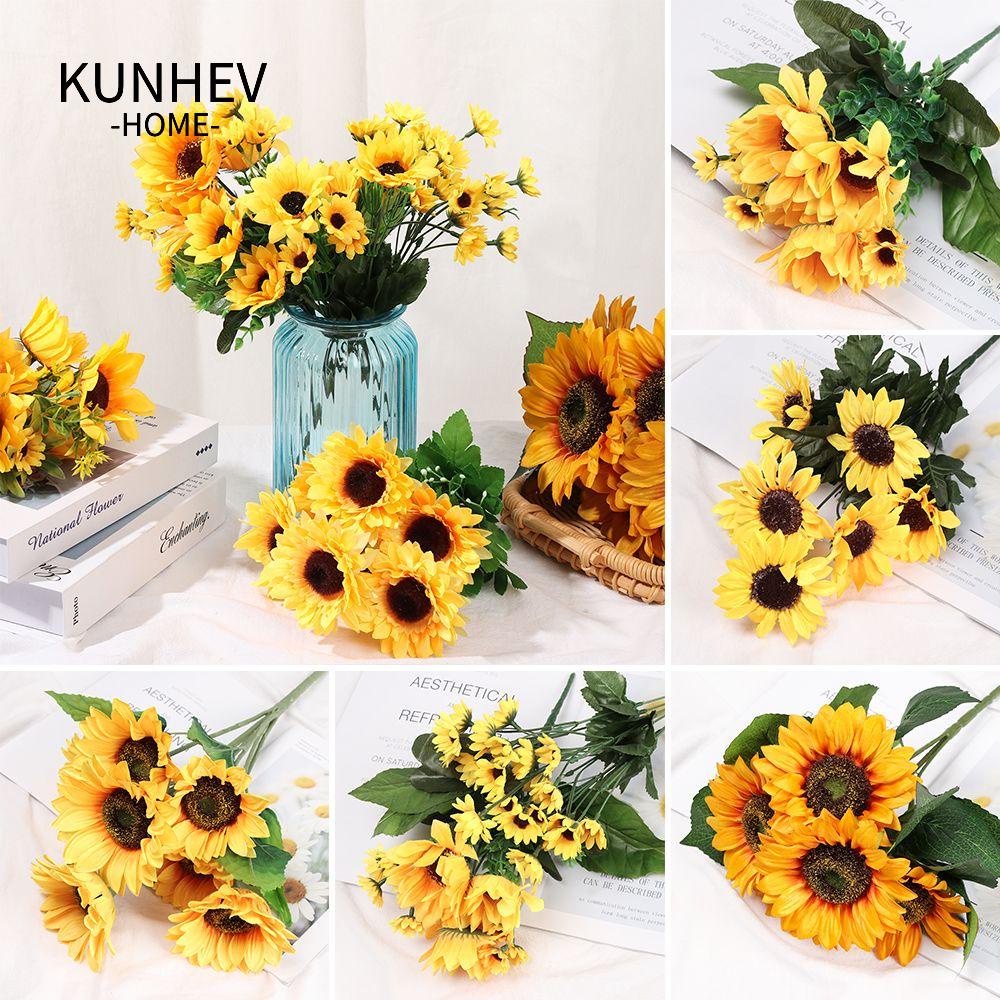 KUNHEV Bó Hoa Hướng Dương Giả Bằng Lụa 5 / 7 / 22 Bông Trang Trí Nhà Cửa