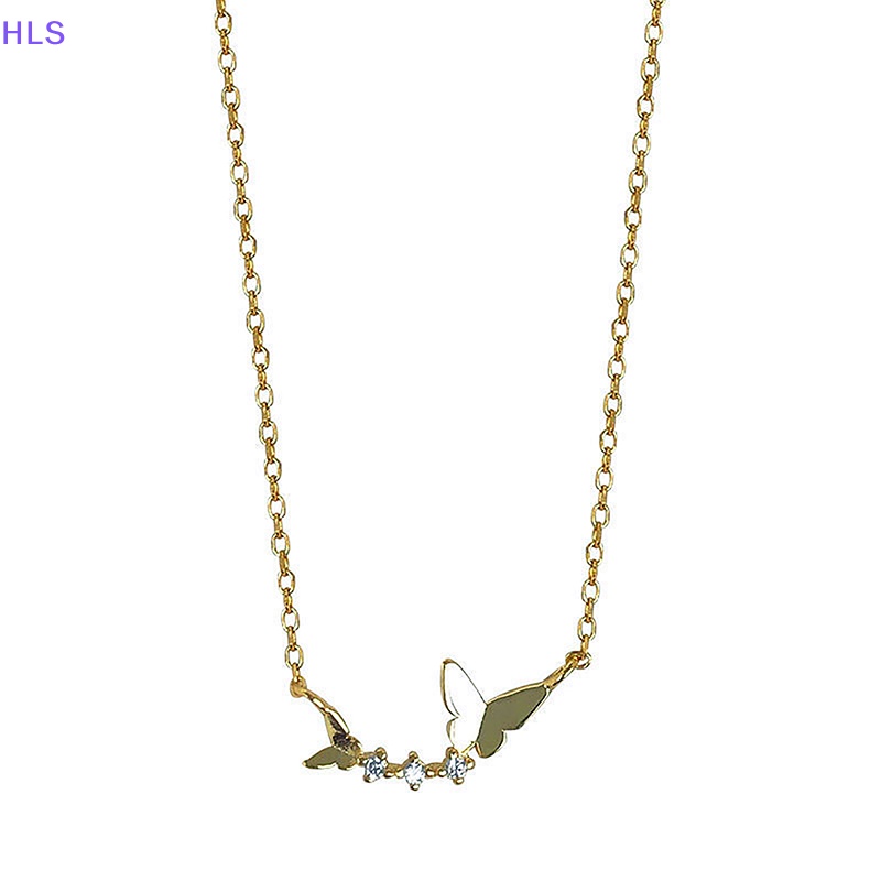 [HLS] Vòng cổ Mặt Hình Bướm Màu Vàng / Bạc Đính Đá Zircon Đơn Giản Thời Trang Phong Cách Hàn Quốc Cho Nữ