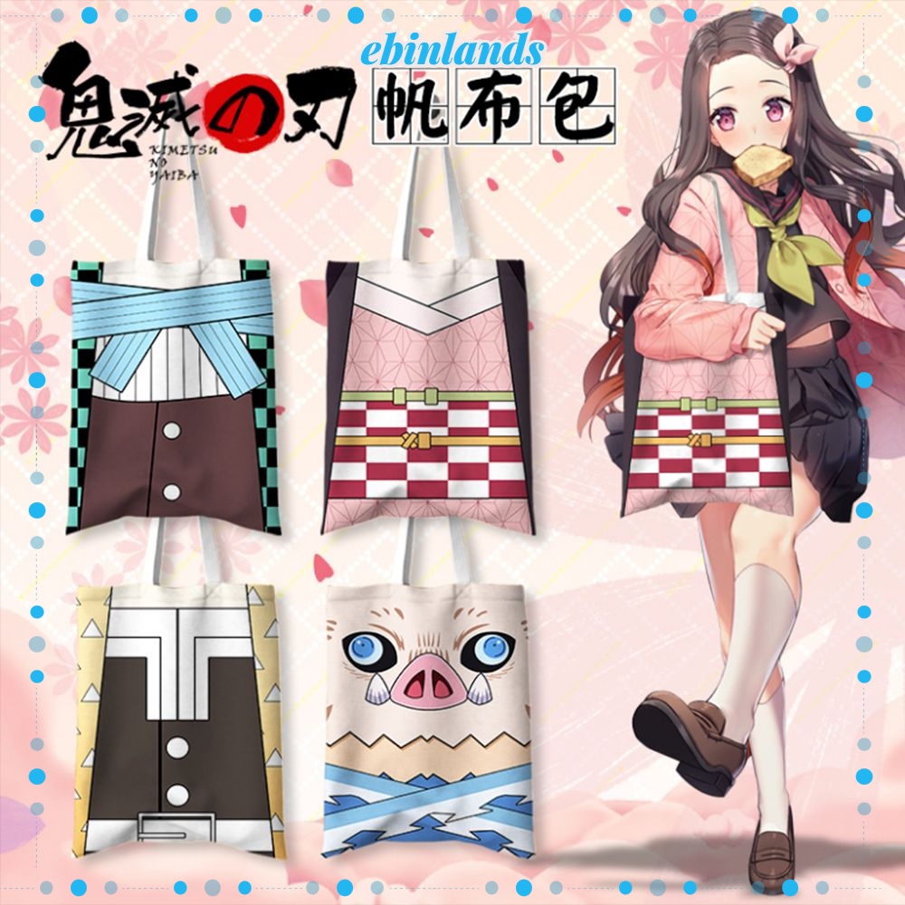 EBINLANDS Túi Xách Canvas Hai Ngăn Cỡ Lớn Họa Tiết Anime Phong Cách Châu Âu