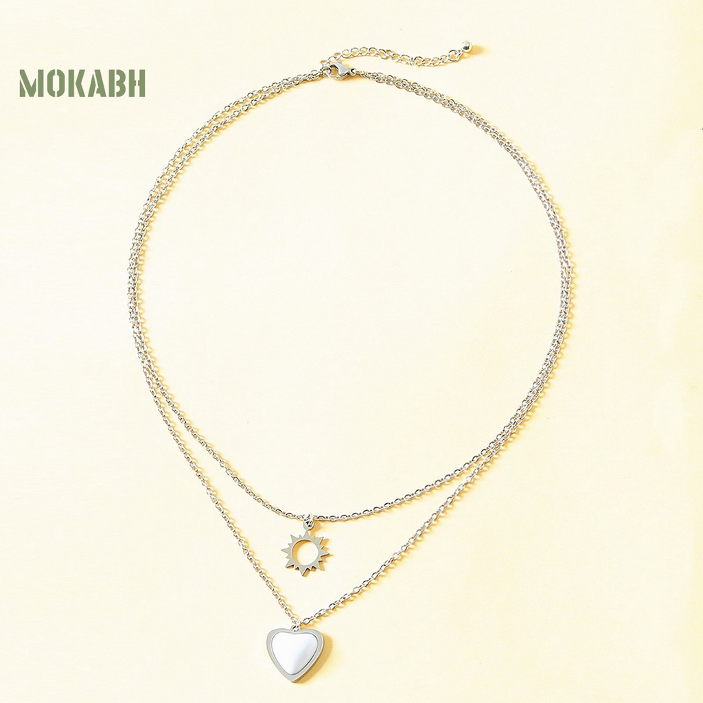 1 Cặp Vòng cổ Hai Lớp Bằng Thép Không Gỉ Đính Đá Thời Trang Dành Cho Cặp Đôi