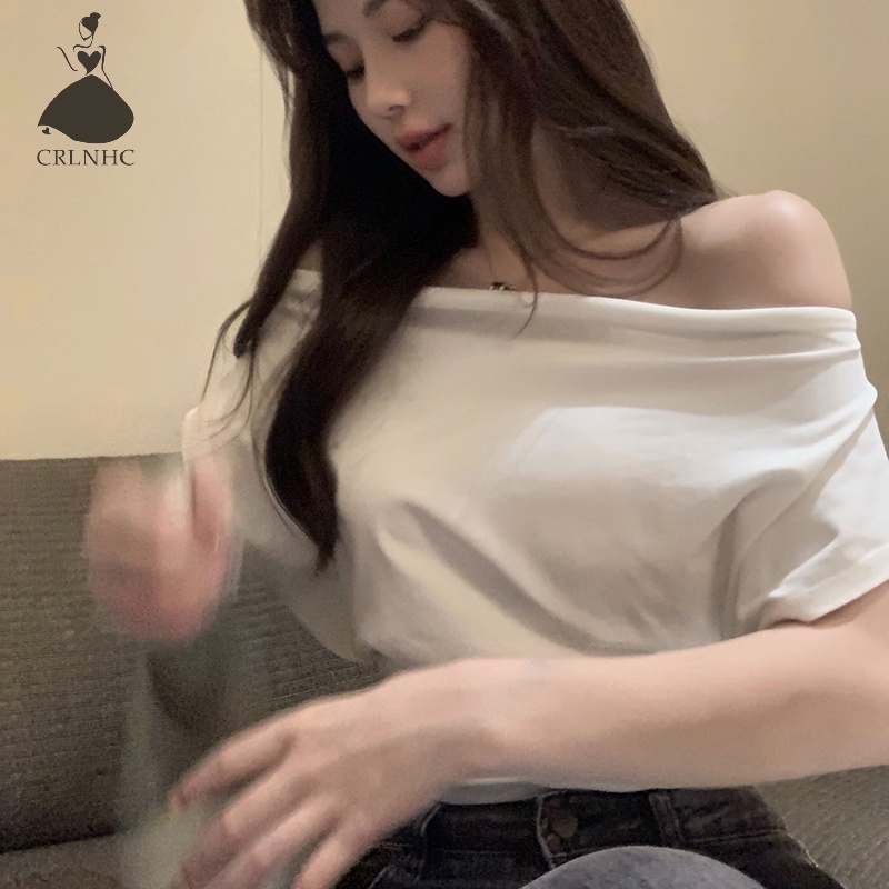 Áo Thun Croptop Trễ Vai Tay Ngắn Màu Trơn Thời Trang Mùa Hè Quyến Rũ Cho Nữ