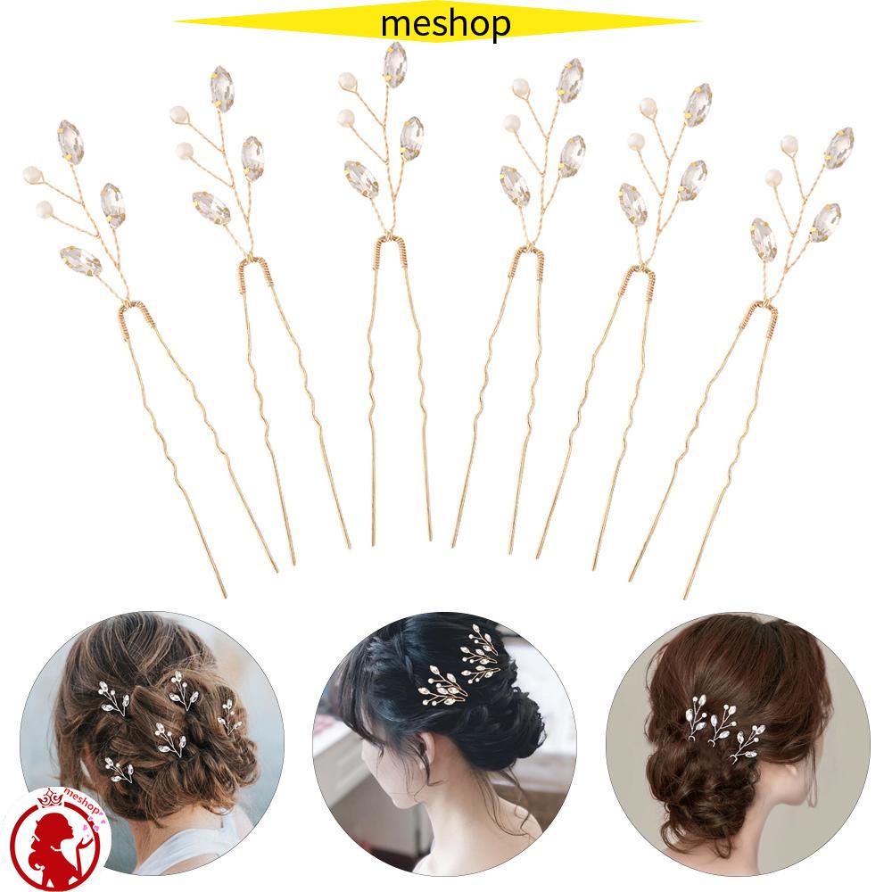 ME Set 6 Trâm Cài Tóc Hình Bông Hoa Đính Đá Xinh Xắn Dành Cho Cô Dâu