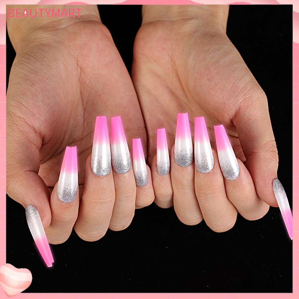 1 Bộ Móng Tay Giả Bằng Nhựa Resin Chống Nước Màu Sắc Sống Động Kèm Keo Dán