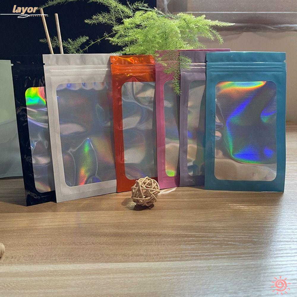 Set 100 Túi Zip Cửa Sổ Trong Suốt Holographic 2 Kích Thước Có Thể Đóng Kín Đựng Đồ Du Lịch