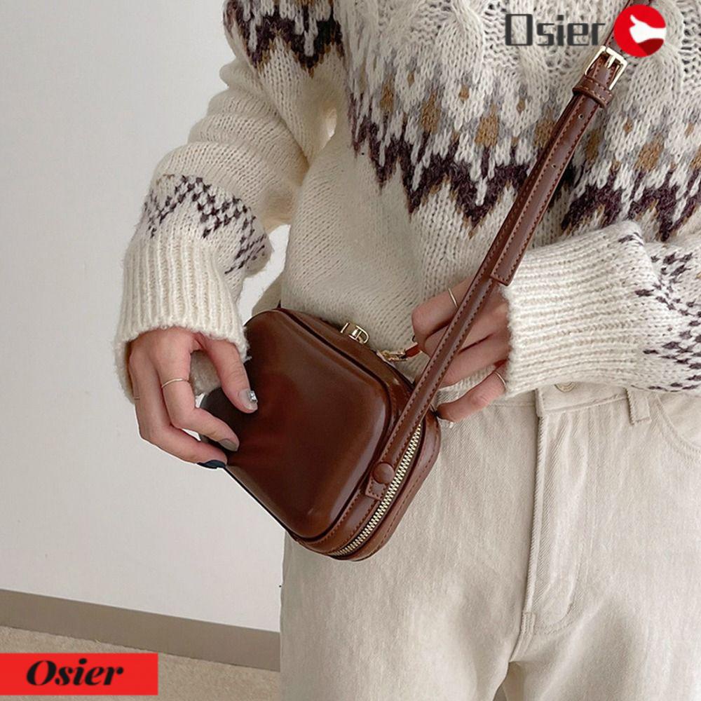 OSIER1 Túi Đeo Chéo Mini Bằng Da Có Khóa Kéo Đôi Thời Trang Cho Nữ