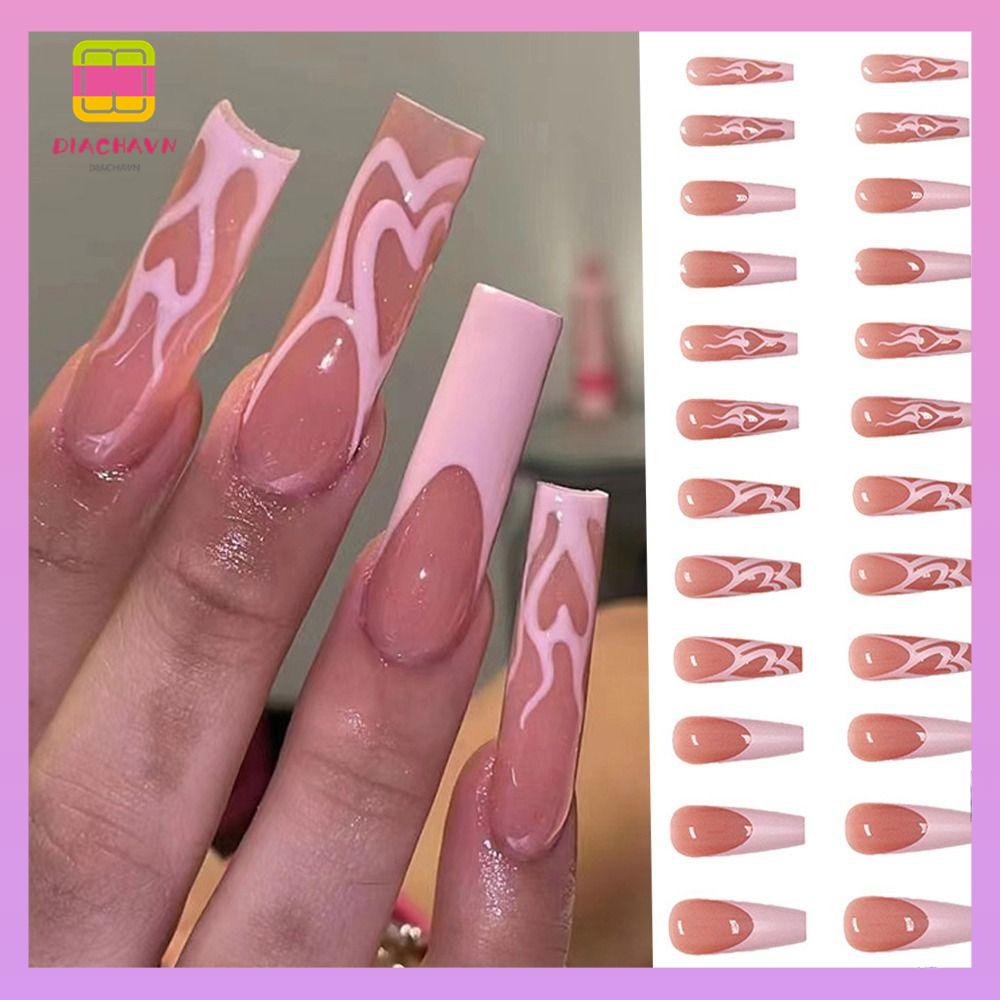 DIACHAVN Bộ 24 Móng Tay Giả Trang Trí Nghệ Thuật